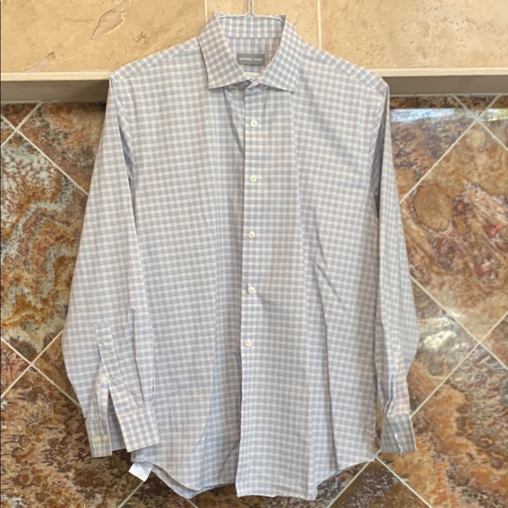 Michael Kors Men's Slim-Fit Airsoft Stretch Performance Plaid Dress Shirt Large